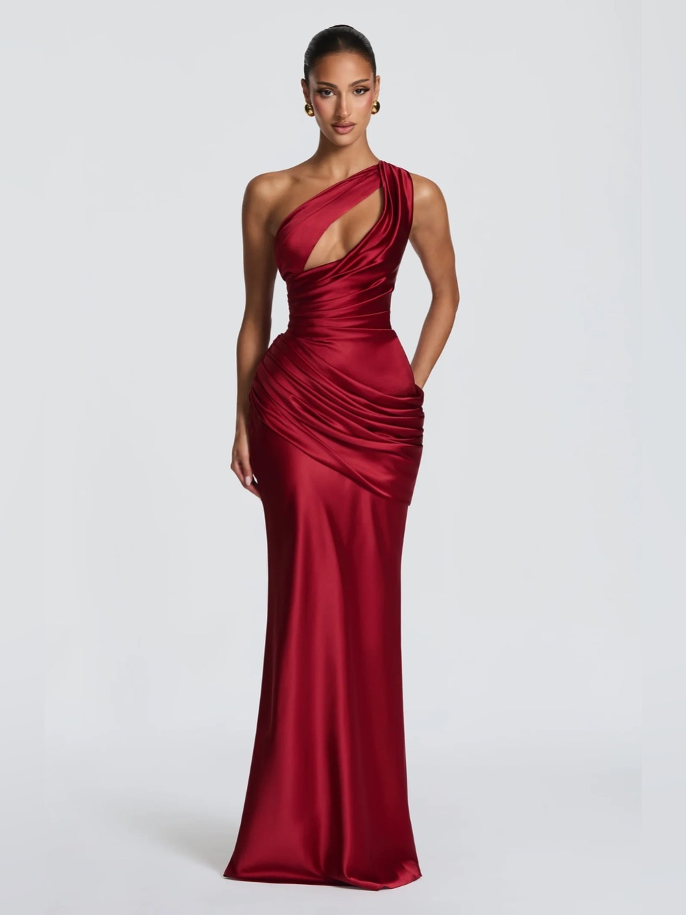 NWT Babyboo Emina Maxi Dress Deep Red Satin Corset Formal Gown Size M